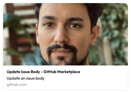 The social preview of my GitHub Action's Marketplace link: my profile picture, large, and nothing about the action.